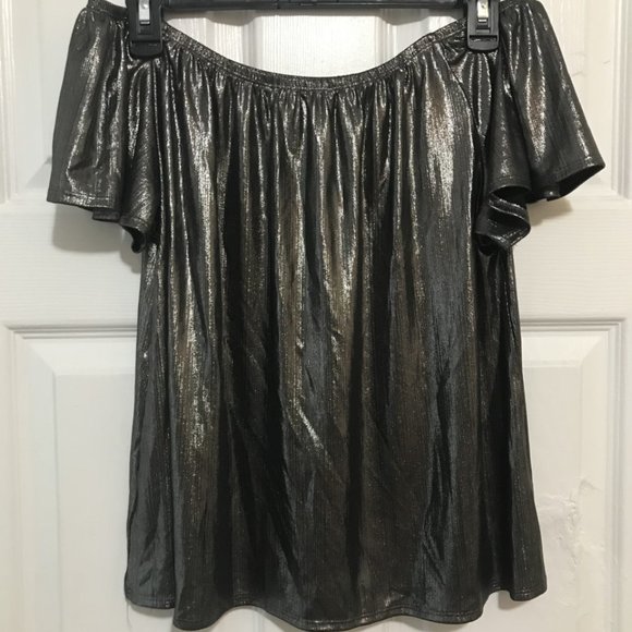 Gold Shimmer Off-The-Shoulder Top - Picture 2 of 3